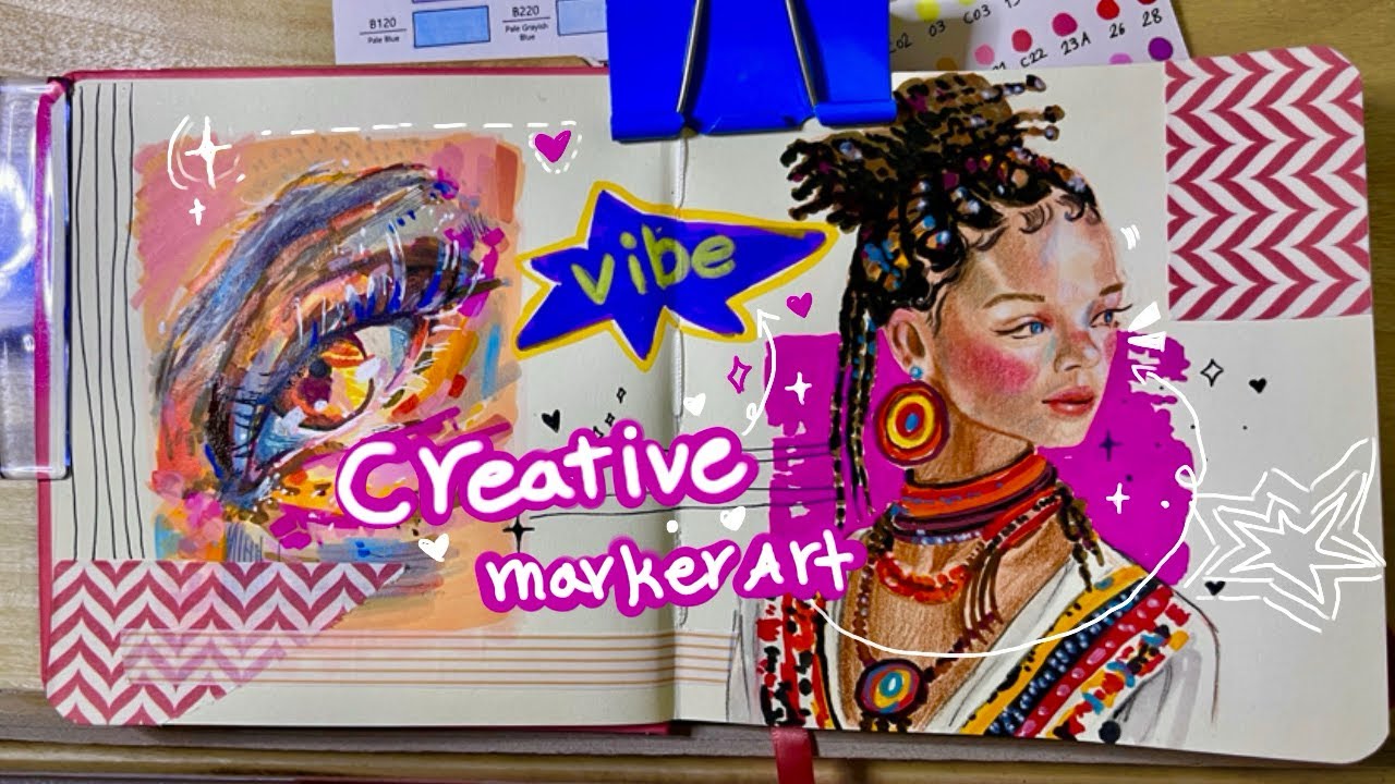 🎯 Creative Marker Art | Sketchbook Spread + Portrait Drawing