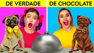 DESAFIO: CHOCOLATE VS. OBJETOS REAIS || Pegadinhas Engraçadas! Teste de Sabor por 123 GO! COMIDA