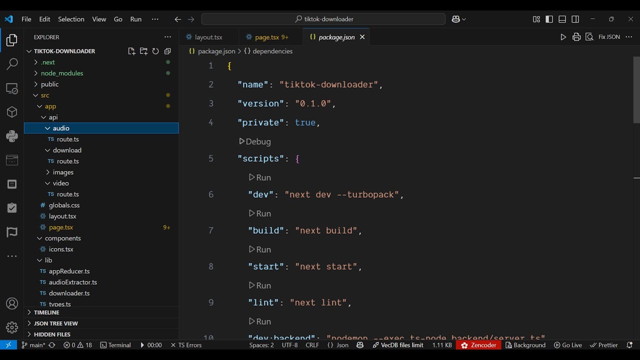 Создайте веб-приложение Next.js для загрузки видео и роликов Tiktok с использованием API Tiktok G...