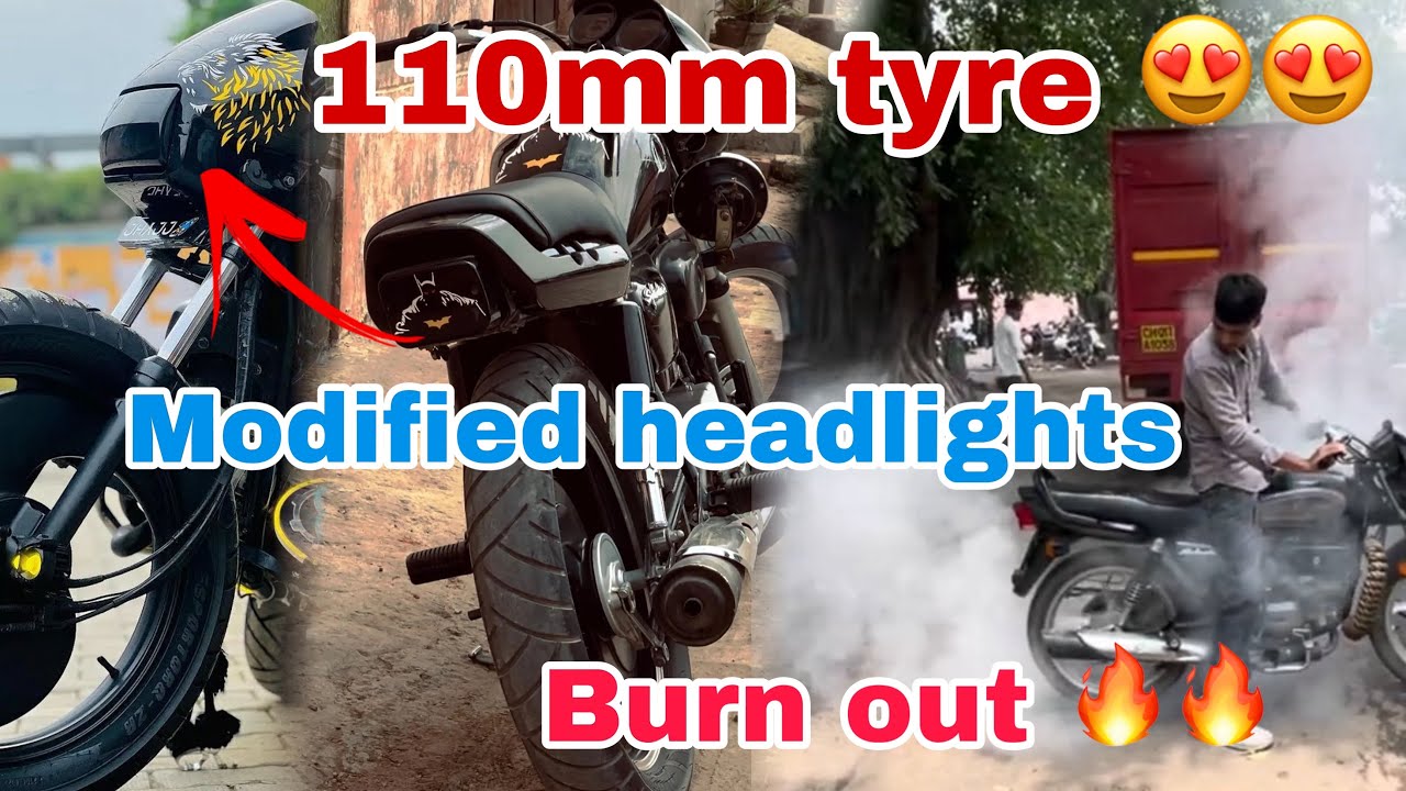 Splendor full modified headlights | 100 mm tyre splendor modified #hero ...