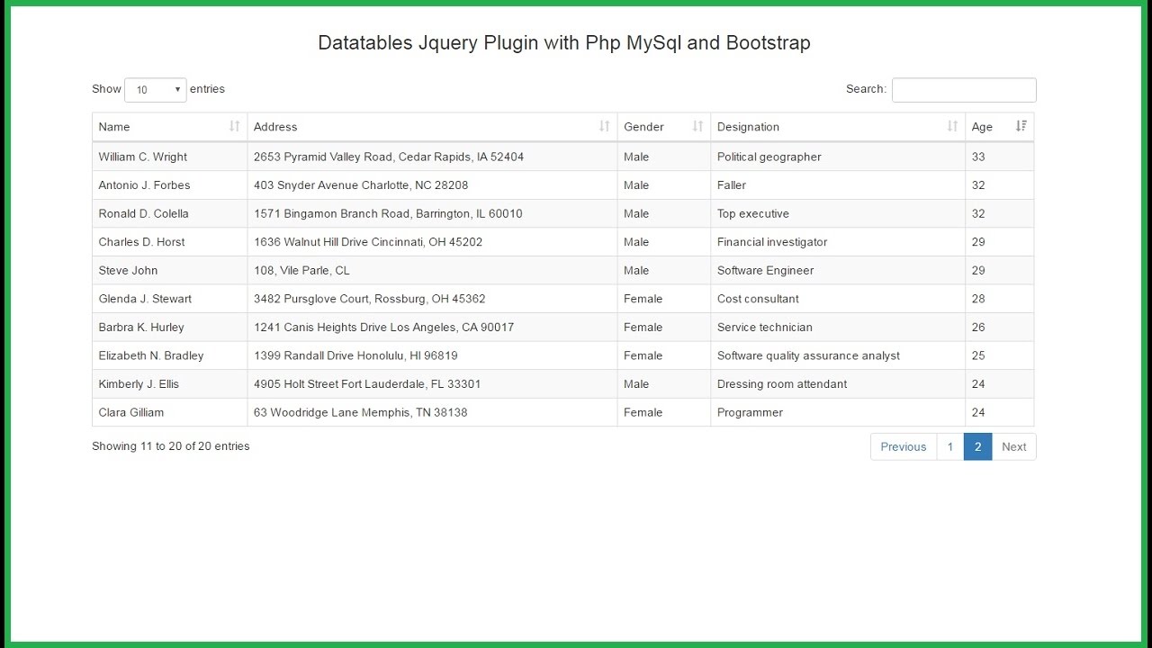 datatable jquery ตัวอย่าง New Datatables Jquery Plugin with Php MySql and Bootstrap