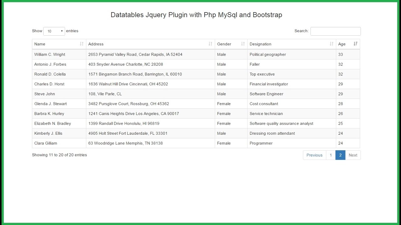 datatable jquery ตัวอย่าง  New  Datatables Jquery Plugin with Php MySql and Bootstrap