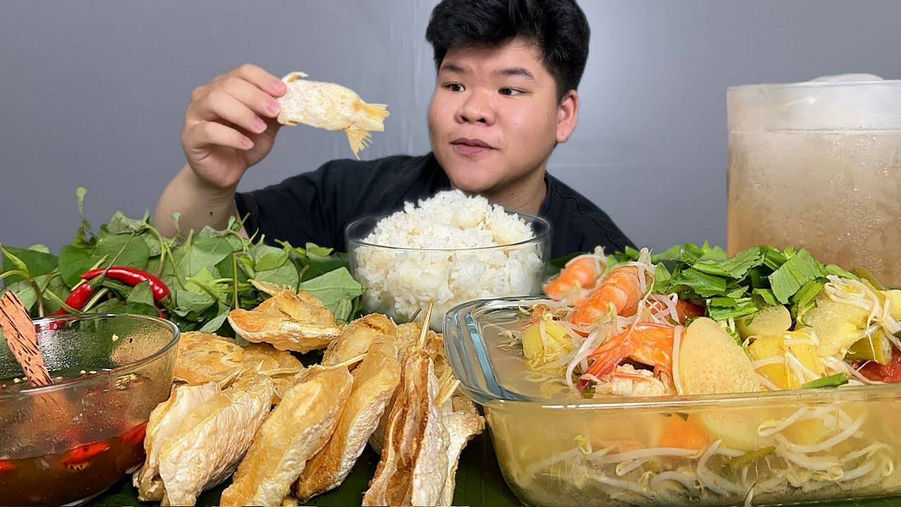 Canh Chua Tôm Đậm Đà & Khô Ức Mỡ Cá Dứa Chấm Mắm Me Hao Cơm | Dương Doubar 