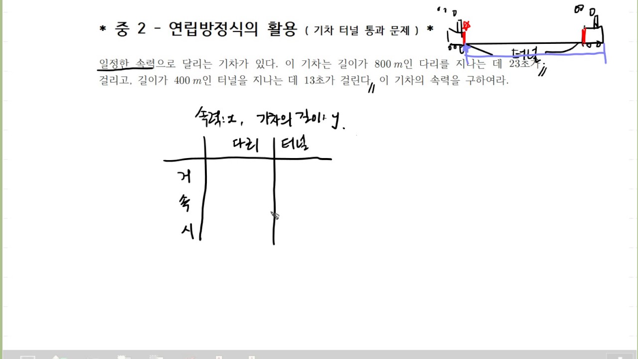 중2 연립방정식 활용 터널문제 - YouTube