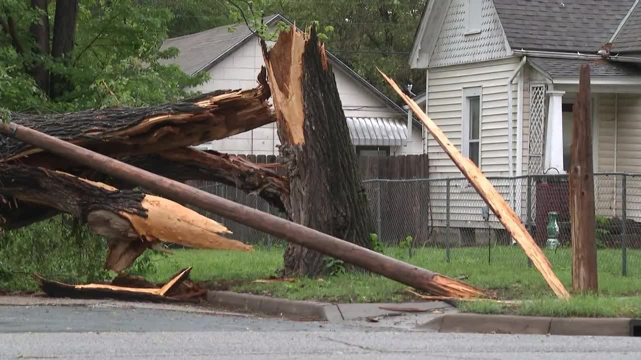 Storm downs tree in west Wichita - YouTube