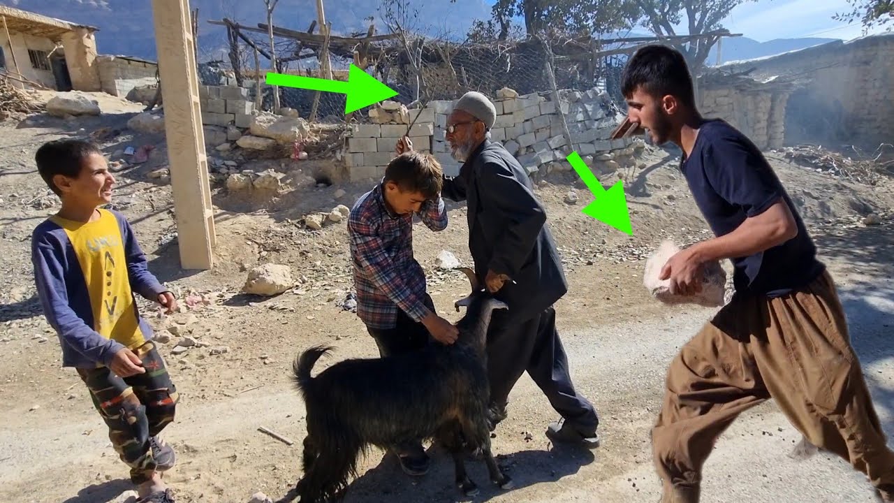 Grandfather and orphan children fight over sheep