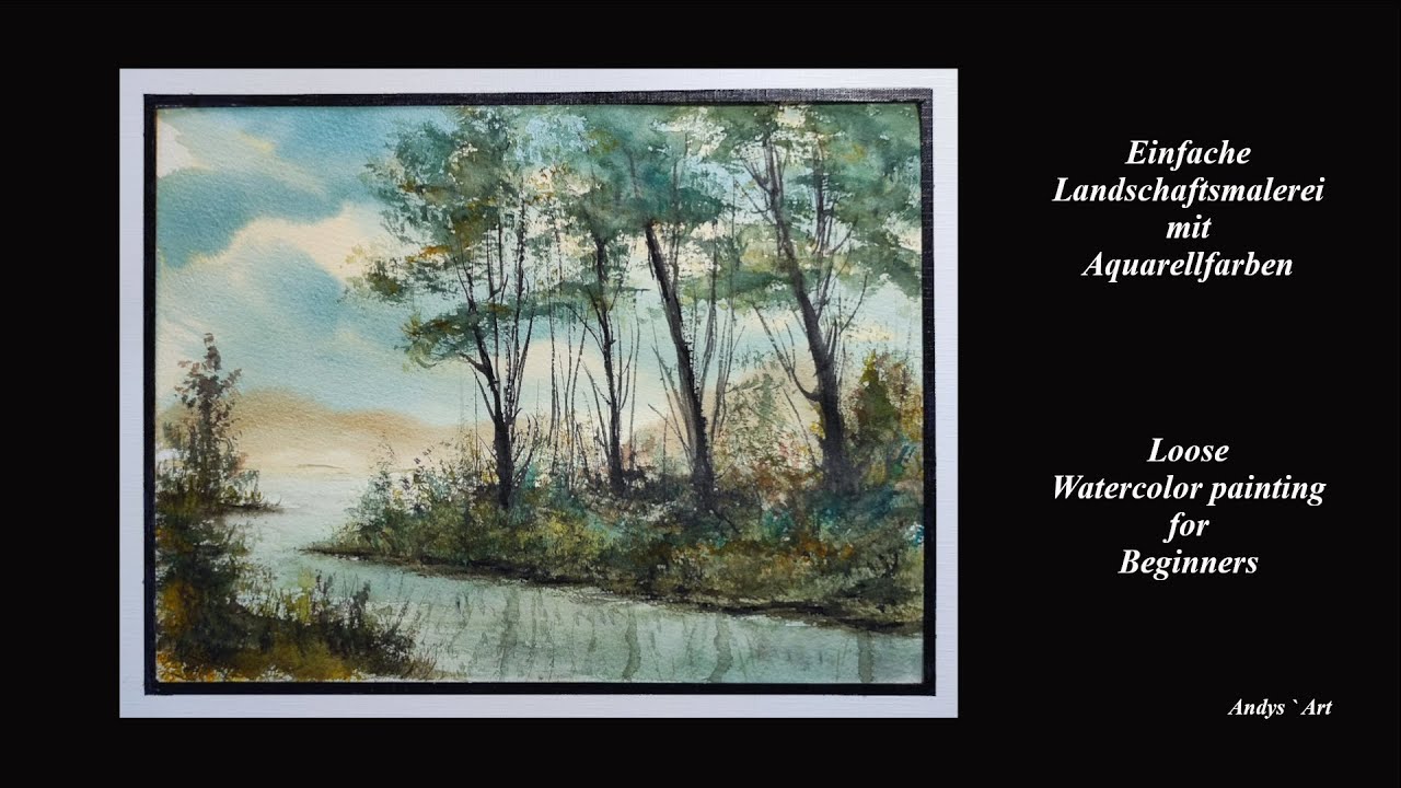 Einfache Flusslandschaft mit Aquarellfarben