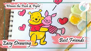 How to draw cute Winnie the Pooh & Piglet Tutorial for Friendship day Card