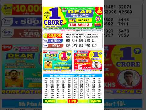 Nagaland State Lottery Sambad 1 PM Result Today Date 13 01 2026 