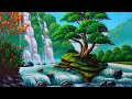 Mountais and waterfalls drawing and painting  beautiful nature painting