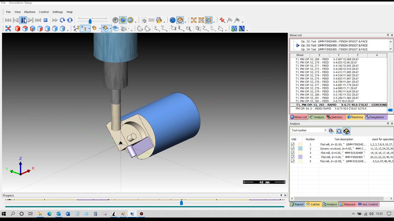 Dolphin PartMaster CAM Simulation of 4th Axis part