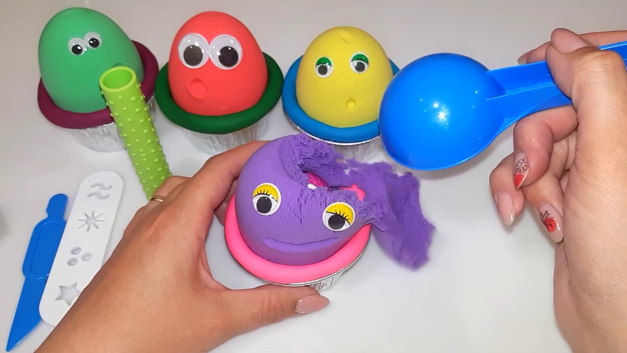 Learn Colors With Nano Kinetic Sand Mad Mattr And Play Doh Ice Cream Cups Kinder Surprise Toys