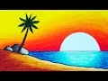 Easy Drawing Beautiful Sunset Scenery With Oil Pastel | How To Draw Easy Sunset Scenery