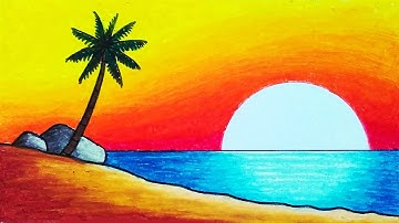 Easy Drawing Beautiful Sunset Scenery With Oil Pastel | How To Draw Easy Sunset Scenery