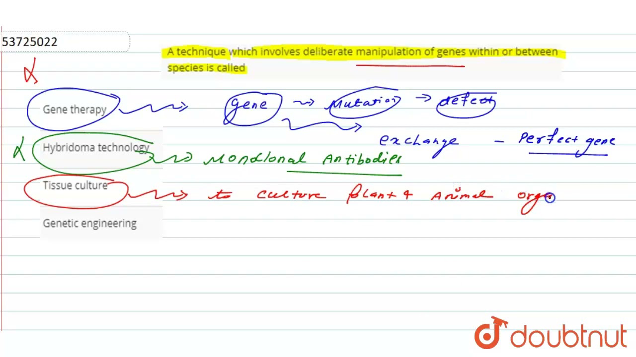 A technique which involves deliberate manipulation of genes within or between species is called ...