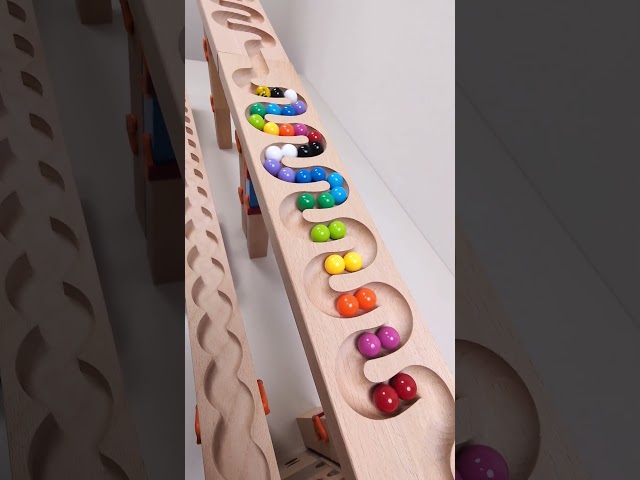 marble Run Race ASMR #246 Wooden Wave Course Colorful Marbles   #marblerun #marblerunrace #asmr