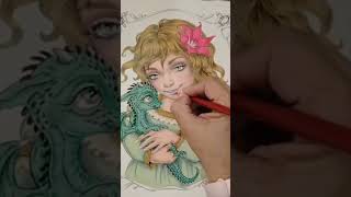 Baby Dragon from Wildflower Folk by Christine Karron #coloringcommunity #coloringadventure