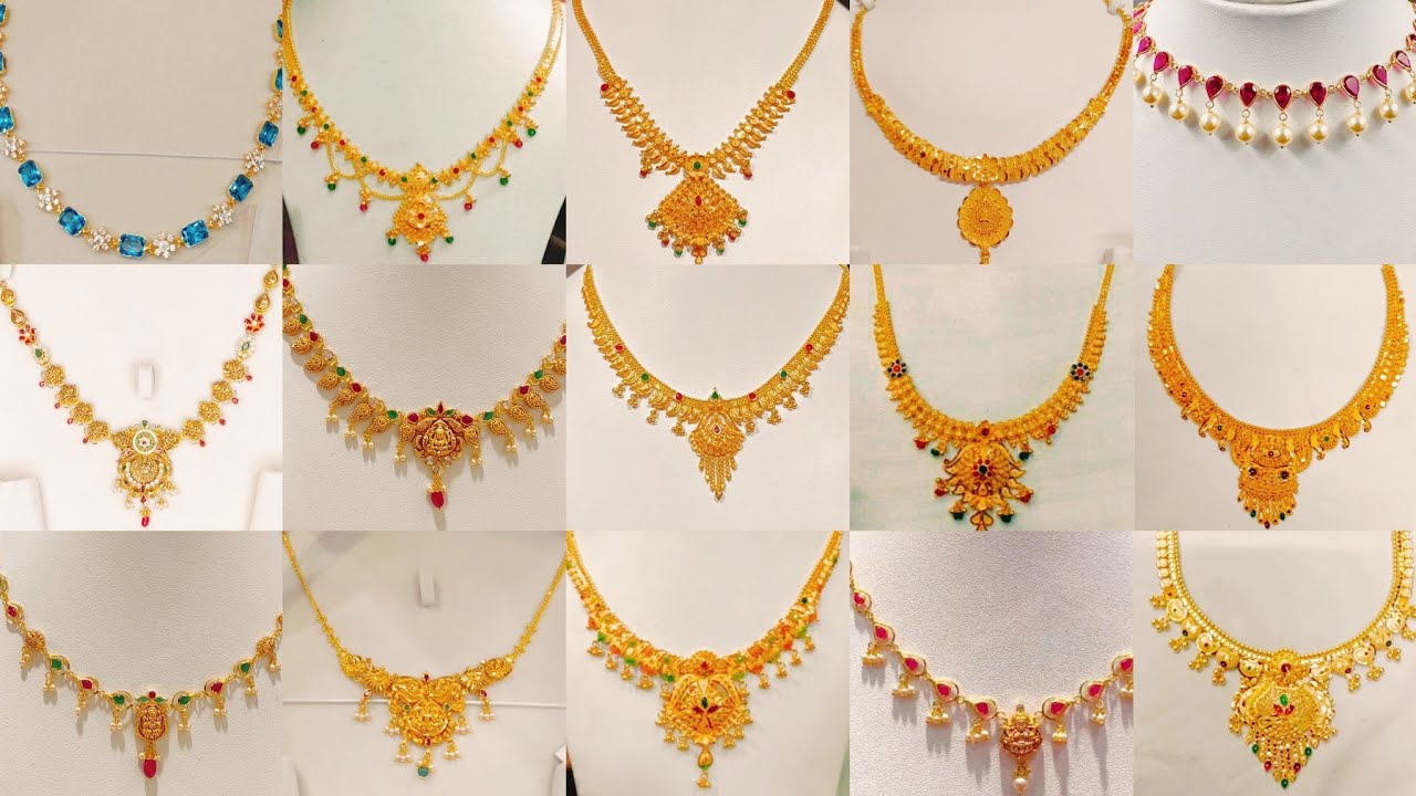 Lightweight gold necklace awesome collection with weight | short necklace designs