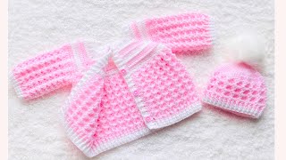 WOW!! EASY Baby Cardigan Sweater set with CRYSTAL WAVES CROCHET STITCH PATTERN by Crochet for Baby