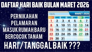 DAFTAR HARI BAIK BULAN MARET 2026 LENGKAP AKURAT