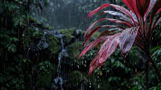 Rain on Red Tropical Leaves & Jungle Waterfall 🌿 Deep Focus, Study & High Productivity White Noise