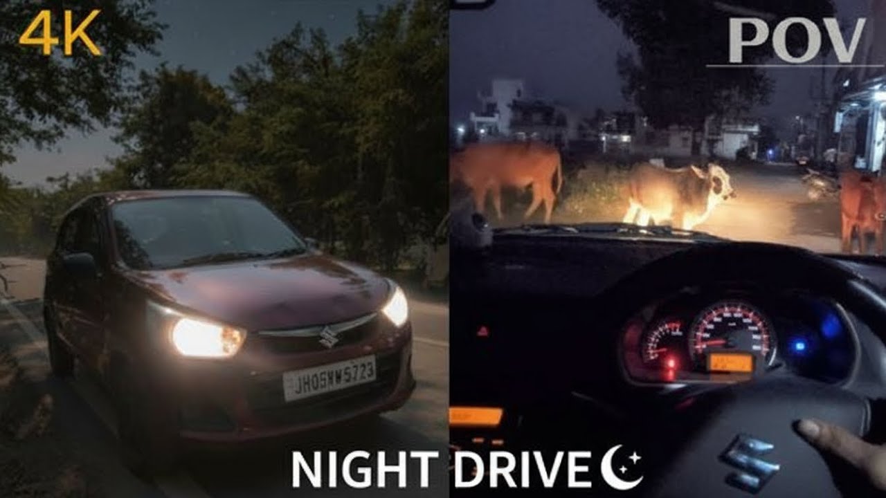 Night drive POV of Alto K10 in village II 2013 model II 4k II ASMR II Alto K10-petrol II 