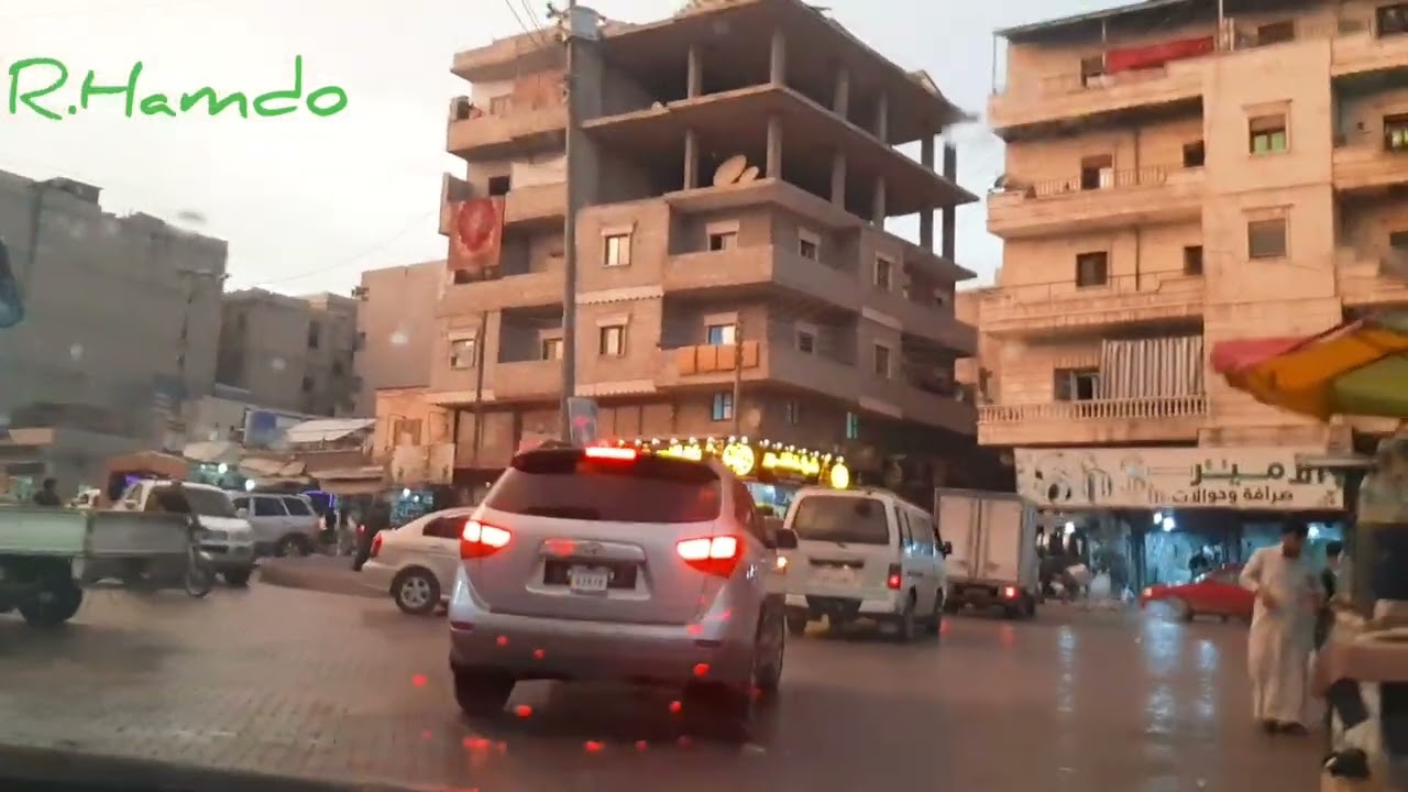 جولة في مدينة عفرين شارع الفيلات شارع الملاهي شارع راجو شارع المازوت دوار نوروز  والمطر 💚
