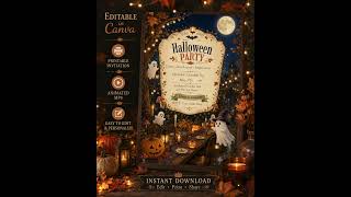 Animated Halloween Party Invitation, Spooktacular Dinner Invite, Editable Canva Invitation
