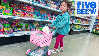 5 Below Shopping with a TINY PINK Shopping Cart!! We found a new Candy Store!!
