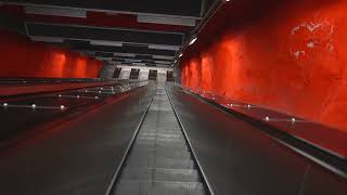 Sweden, Stockholm, Solna Centrum Subway Station, 1X Escalator - Going Down Night