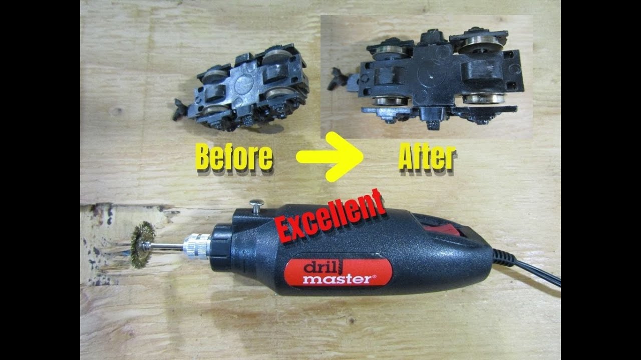 $10 dremel vs. dirty model train contact wheels (TYCO MU-2 hack)