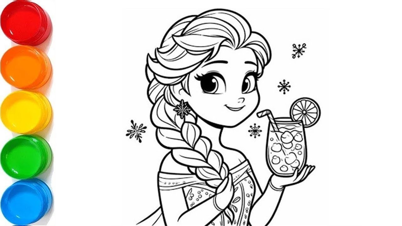 Beautiful Elsa Drinking Drawing, Panting And Coloring For Kids And Toddlers | Let's Draw Together
