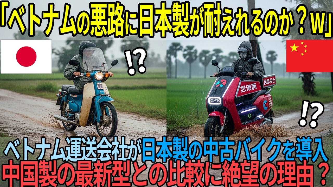 「泥道に日本製が耐えれるのか？w」ベトナム配送会社が中国製EV最新型バイクと日本の中古ホンダ製バイクを導入した結果...【海外の反応】