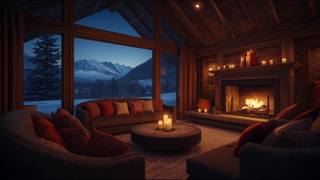 Winter Mountain Lodge ☕ Fireplace Jazz Lo-Fi for Focus & Relax