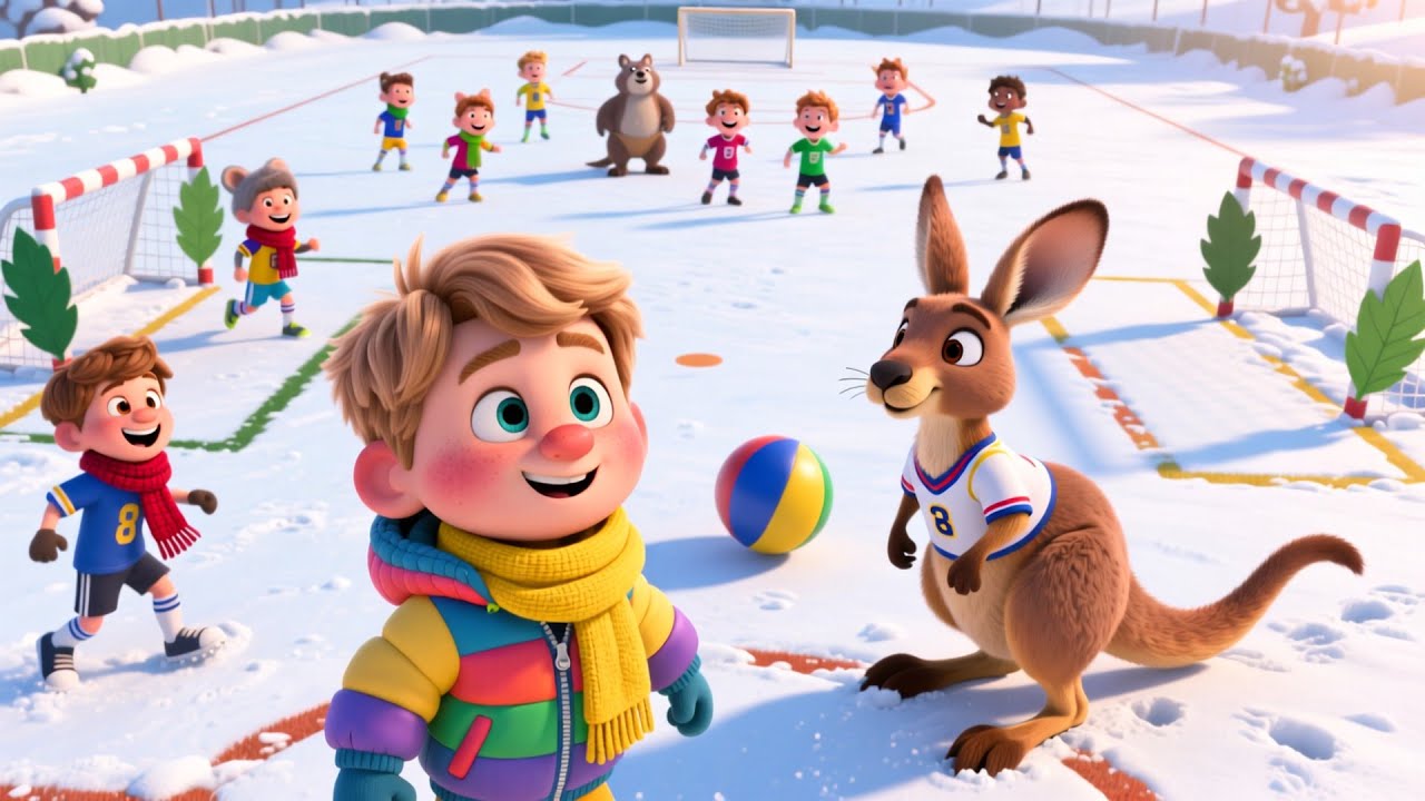 Baby Kangaroo Winter Match 🦘❄️🏟️ | Kids Fantasy Song | Learn Colors in a Cozy Snow Game