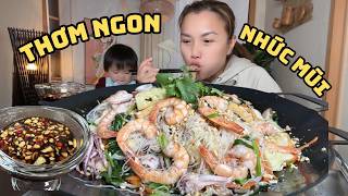 cải ngoài vườn Q hái vô làm món bún gạo xào theo cách này tơi từng cọng, ko dính chùm, ăn là ghiện