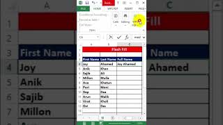 Ms Excel in Flash Fill Easy tips #excel #tech #exceltips #techcanvass #reels #shorts #technology #ai