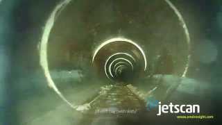 Jetscan surveys 18-inch clay sewer line with skids attached.
