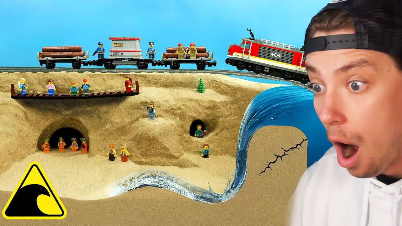 Реакция на противостояние поезда и цунами в мире Лего