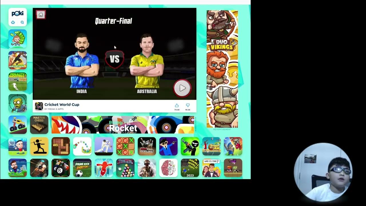 Aadit plays 'Cricket World Cup' on YouTube