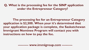 What is the processing fee for the SINP application under the Entrepreneur Category?