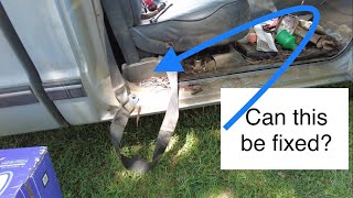 Chevy S10 attempted seat belt repair and bench seat removal.