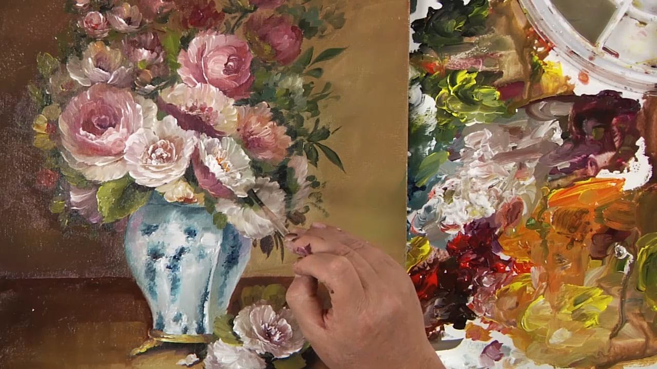 Painting a Vase of Flowers in Acrylics Part 2 - YouTube