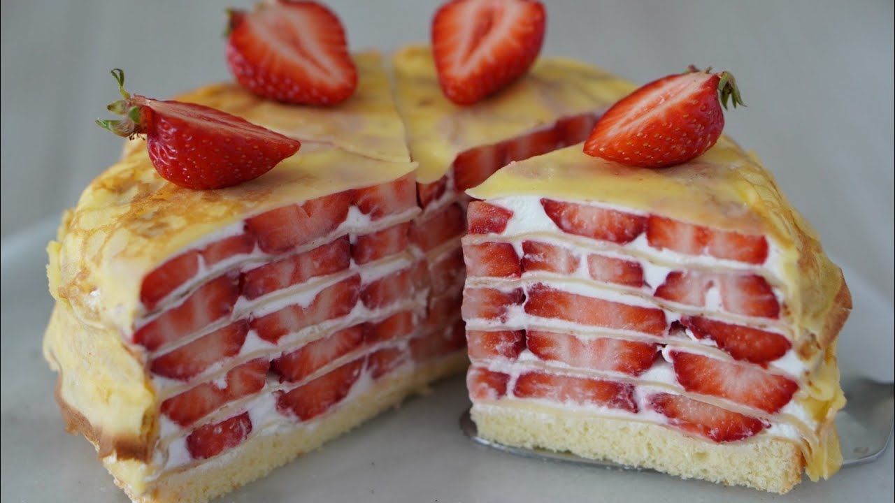 いちごミルクレープの作り方 How To Make Strawberry Crepe Cake Youtube