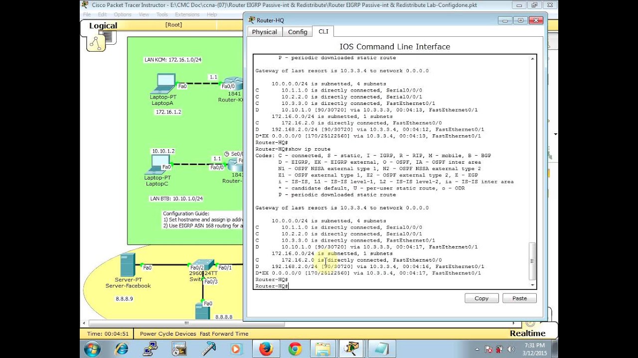 Cisco Router EIGRP Passive int & Redistribute Lab 2 - YouTube