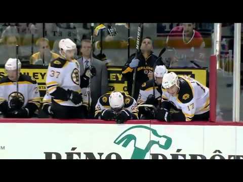 Montreal Canadien PK Subban brings the crowd to their feet with an old school open ice hip check on Boston Bruin Brad Marchand.