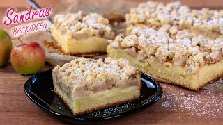 Apfelkuchen mit Pudding und Streusel | Streuselkuchen mit Äpfeln