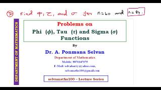 Euler Phi function, Tau and Sigma Functions - Problem 1 - Find phi, tau and sigma for n=60 and n=84