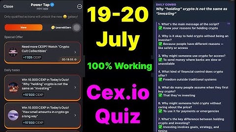 Cex.IO Quiz Answers Today 19 & 20 July | Cex.io Daily Quiz | Cex io daily combo | Cex.io daily quiz