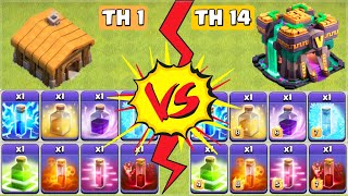 Noob Vs Pro | TH-1 Spells vs TH-14 Spells - Clash of Clans